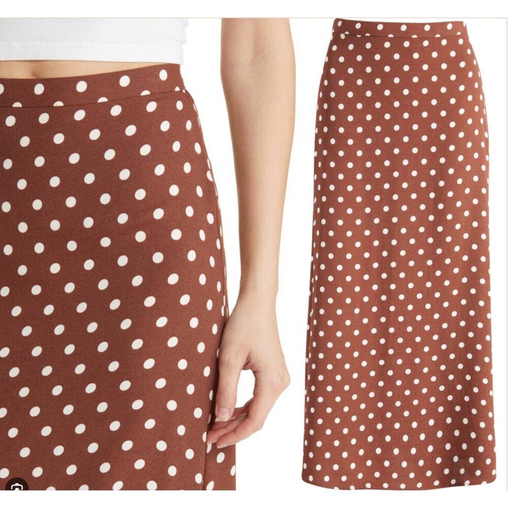 Reformation Skirt 4 Bea A Line Midi Skirt Polka Dot Brown Feminine Cottagecore - Picture 2 of 13